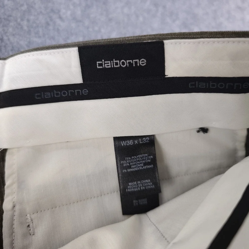 Claiborne Pants Mens 36x32 Olive Pinstripe Pleated Cuffed NWT Stretch Trouser
